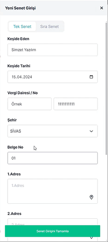Yeni Senet Girişi