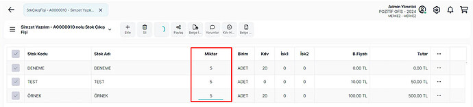 Stok Miktar Değiştirme