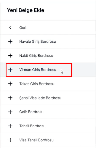 Virman Giriş Bordrosu