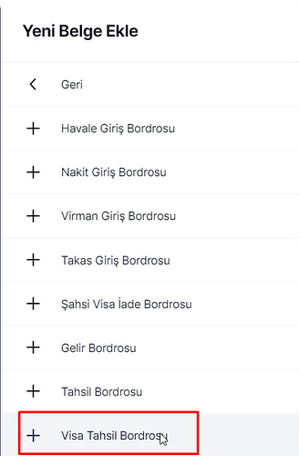 Visa Tahsil Bordrosu
