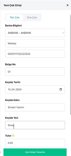Yeni Çek Girişi