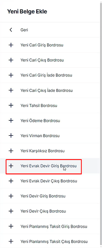 Evrak Devir Giriş Bordrosu
