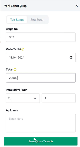 Yeni Senet Çıkışı