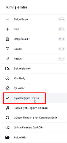 Fiyat Değişimi Onayla